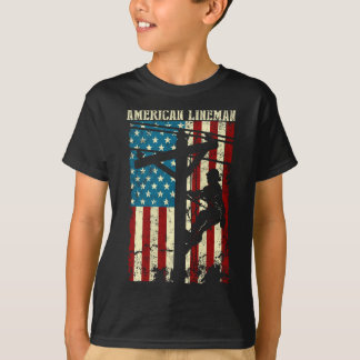 Lineman American flag Electric Cable gift Patrioti T-Shirt