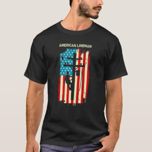 Lineman American flag Electric Cable gift Patrioti T-Shirt