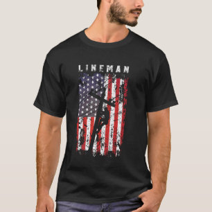 Lineman American Flag Electric Cable Lineman T-Shirt