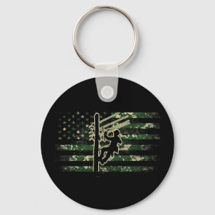 Lineman american flag electric cable lineman usaLi Keychain