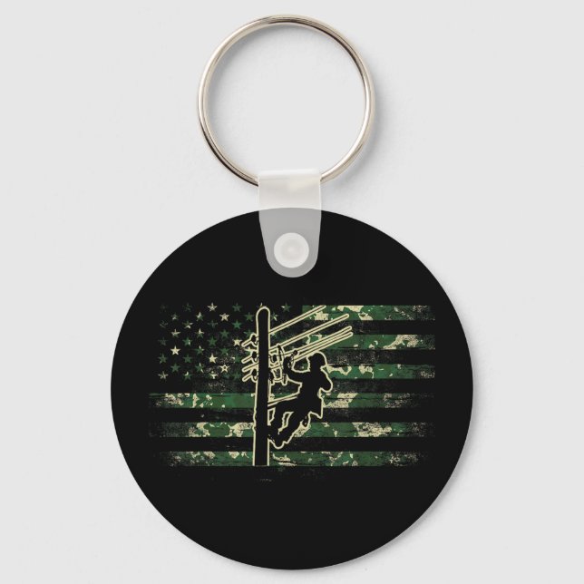 Lineman american flag electric cable lineman usaLi Keychain (Front)