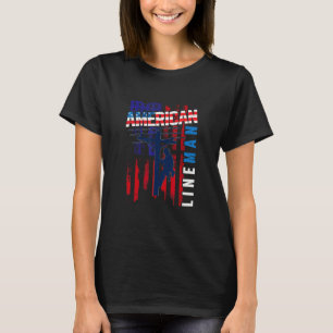 Lineman American flag Electric Cable Patriotic Li T-Shirt
