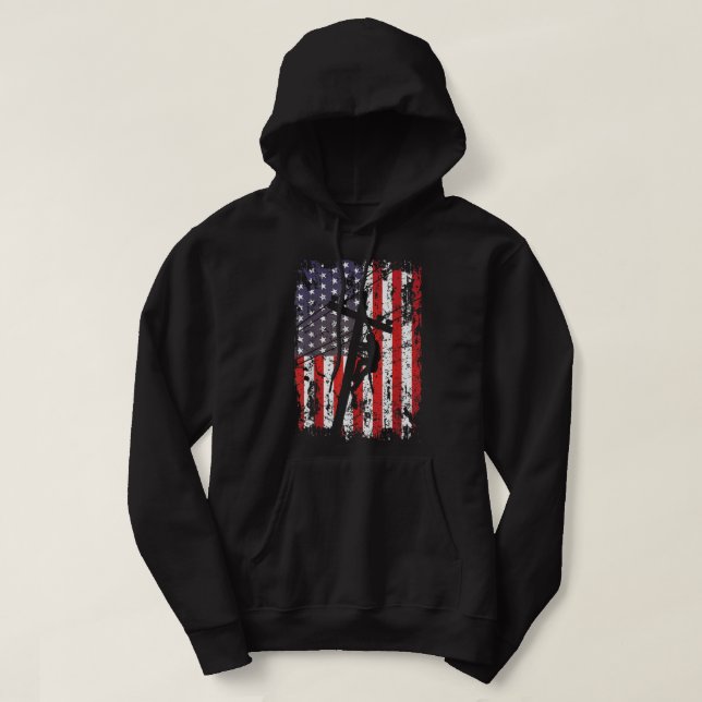 Lineman American Flag USA Patriotic Lineman Gift L Hoodie (Design Front)