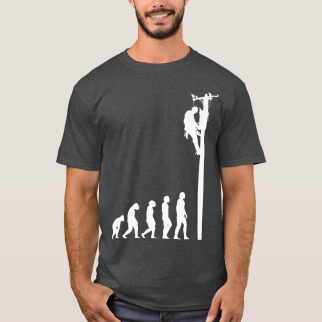 Lineman Evolution Funny Electric Cable Man Gift T-Shirt (Front)