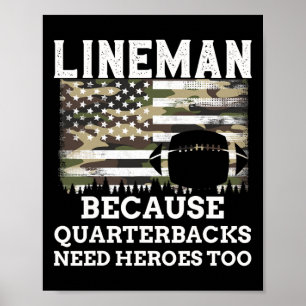 Lineman Football Gift Patriotic American Flag Camo Poster