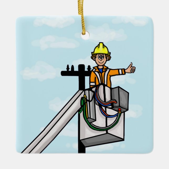 Lineman in Bucket Personalized Name Ornament (Front)