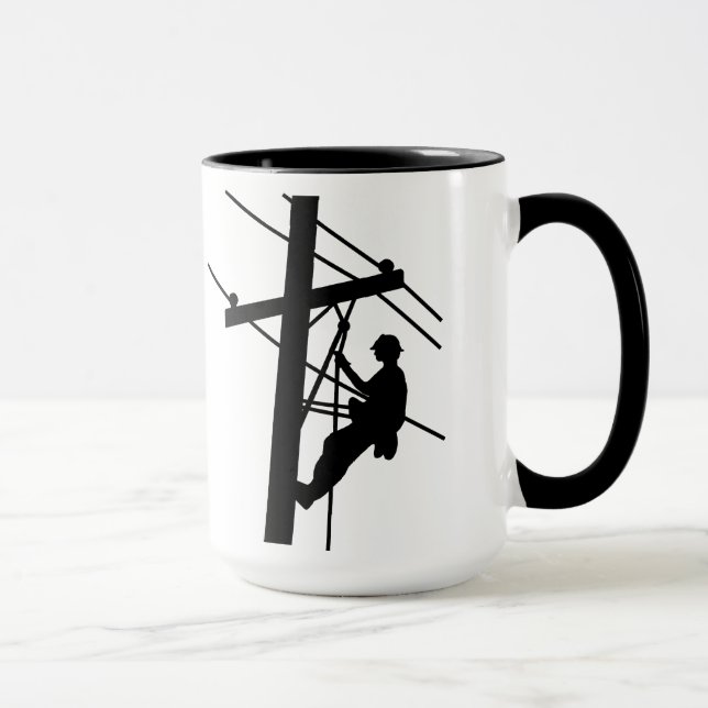 Lineman on Pole Black Silhouette Mug (Right)