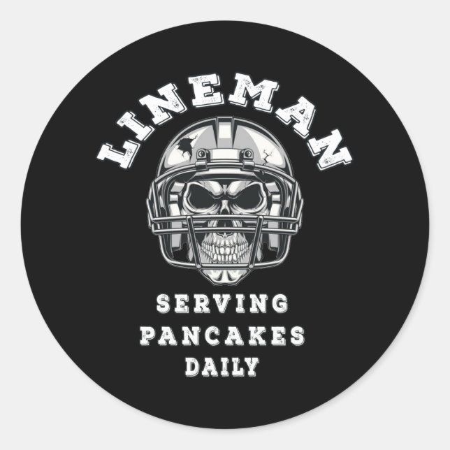 Lineman serving pancakes daily football classic round sticker (Front)