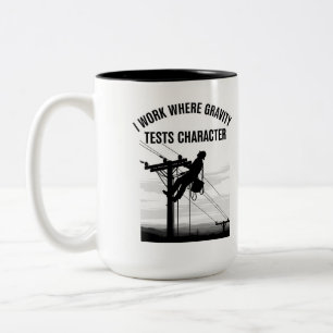 Lineman Silhouette Minimalist Electrical Worker  Two-Tone Coffee Mug