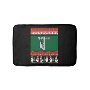 Lineman Ugly Christmas Sweater Bath Mat