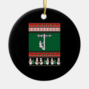 Lineman Ugly Christmas Sweater Ceramic Ornament