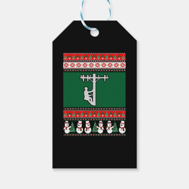 Lineman Ugly Christmas Sweater Gift Tags (Front)