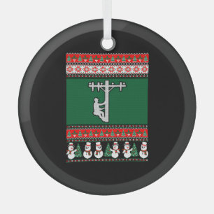 Lineman Ugly Christmas Sweater Glass Ornament