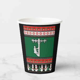 Lineman Ugly Christmas Sweater Paper Cups