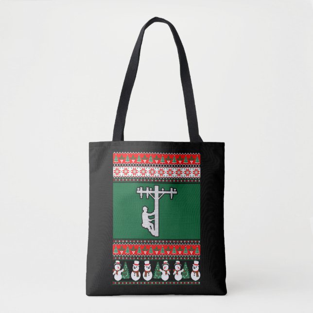 Lineman Ugly Christmas Sweater Tote Bag (Front)
