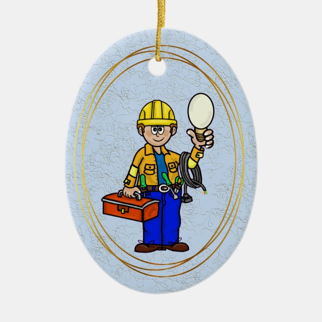 Lineman with Big Bulb Personalized Name Ornament (Front)