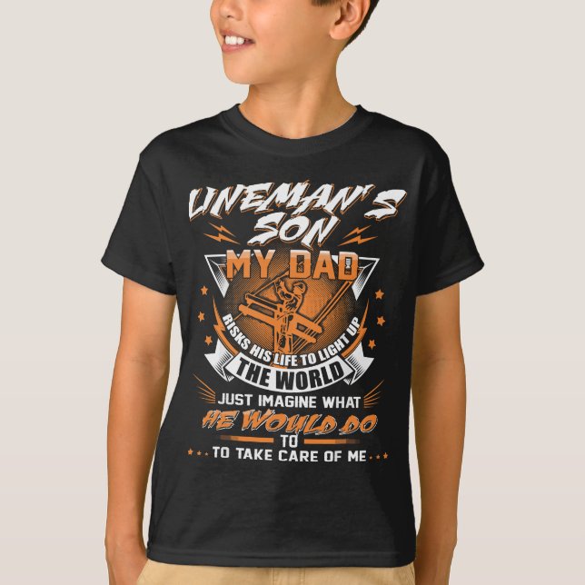 Lineman's Son Proud Lineman Fathers Day Xmas Gift T-Shirt (Front)