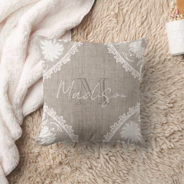 Linen And Lace  Throw Pillow (Blanket)