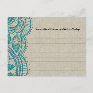 Linen and Teal Lace Personalized Recipe Cards