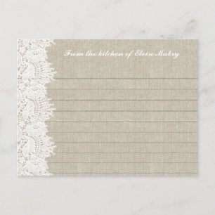 Linen and White Lace Personalized Recipe Cards