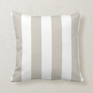 Linen and White Striped Throw Pillow