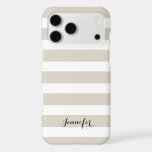 Linen Beige and Black Classic Stripes Monogram<br><div class="desc">Protect your phone in style with this classic preppy striped iPhone case, featuring a timeless stripe pattern and a personalized name or monogram for a sophisticated touch. Choose from a variety of colours and fonts to match your aesthetic, whether you prefer bold, pastel, or neutral tones. Designed for durability and...</div>
