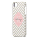 Linen Beige and Pink Chevron Custom Monogram