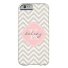 Linen Beige and Pink Chevron Custom Monogram