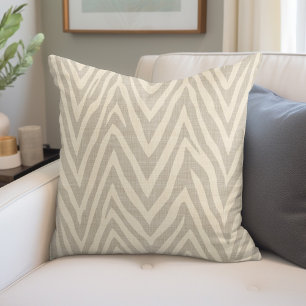 Linen Beige and Taupe Zebra Print Throw Pillow