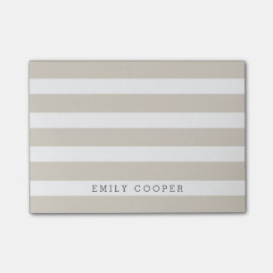Linen Beige and White Classic Stripes Monogram Post-it Notes