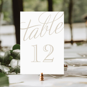 Linen Beige and White Elegant Script Table Numbers
