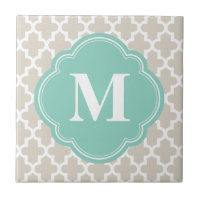 Linen Beige & Aqua Modern Moroccan Custom Monogram
