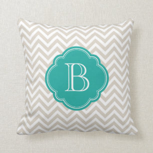 Linen Beige Chevron Custom Monogram Throw Pillow
