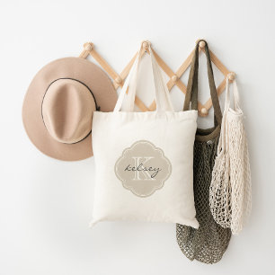 Linen Beige Custom Personalized Monogram Tote Bag