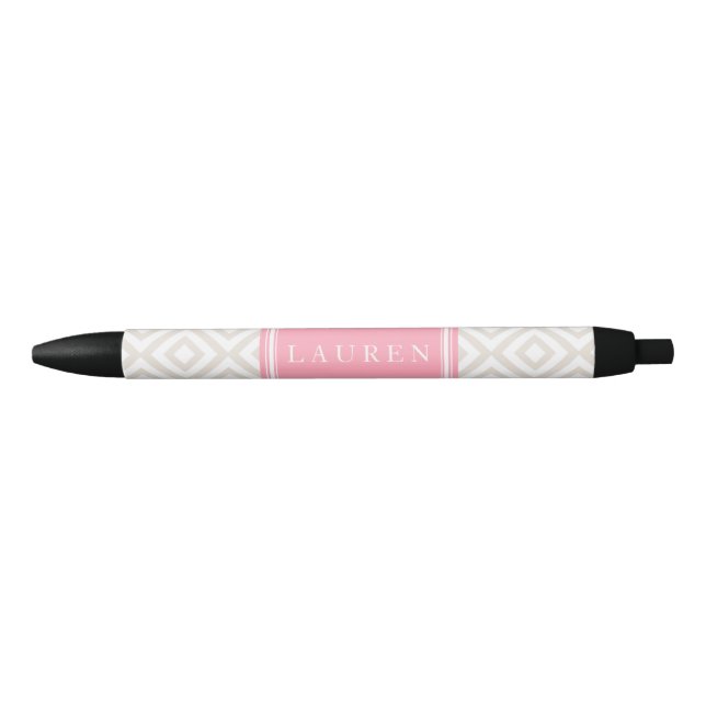 Linen Beige Diamonds Pattern Black Ink Pen (Front)