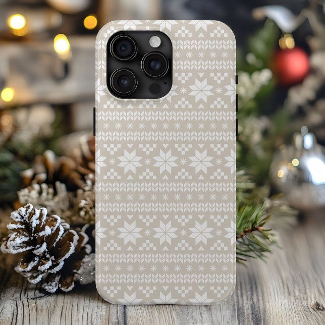 Linen Beige Fair Isle Christmas Sweater Pattern Case-Mate iPhone Case (Creator Uploaded)