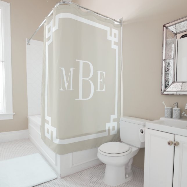 Linen Beige Greek Key Border Monogram (In Situ)