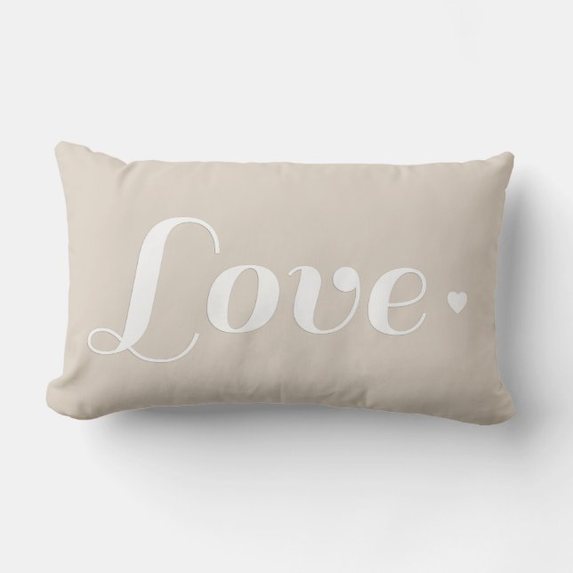 Linen Beige Love Heart Lumbar Pillow (Front)
