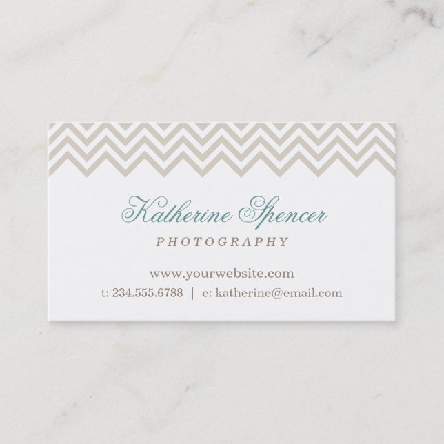 Linen Beige Modern Chevron and Polka Dots Business Card (Front)