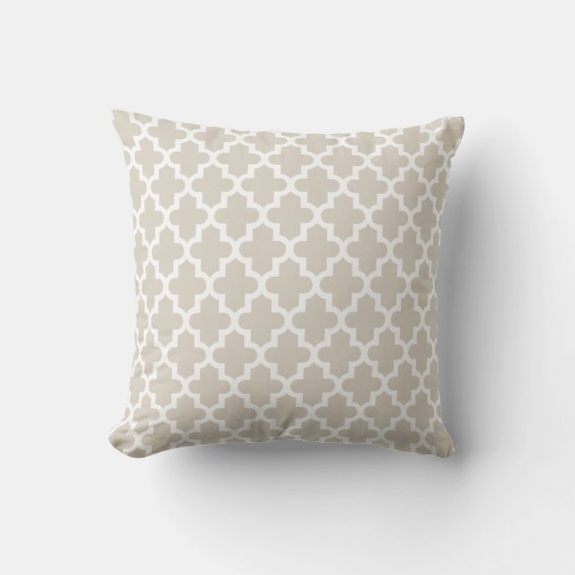 Linen Beige Modern Moroccan Pattern Throw Pillow (Front)