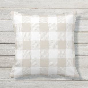 Linen Beige Preppy Buffalo Check Plaid Throw Pillow