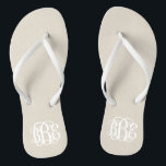 Linen Beige Preppy Script Monogram Flip Flops<br><div class="desc">PLEASE CONTACT ME BEFORE ORDERING WITH YOUR MONOGRAM INITIALS IN THIS ORDER: FIRST, LAST, MIDDLE. I will customize your monogram and email you the link to order. Please wait to purchase until after I have sent you the link with your customized design. Cute preppy flip flip sandals personalized with a...</div>