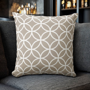 Linen Beige & White Modern Geometric Pattern Throw Pillow