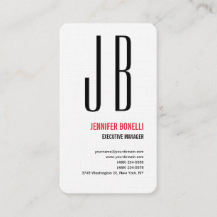 Linen Black Red White Monogram Minimalist Modern Business Card