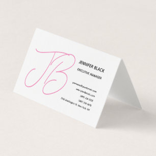 Linen Bold Monogram Pink White Modern Plain Business Card