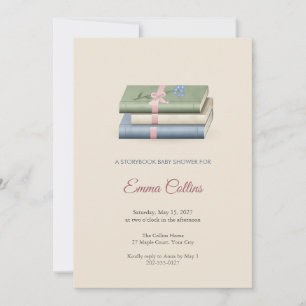 Linen Book Stack Baby Shower Invitation