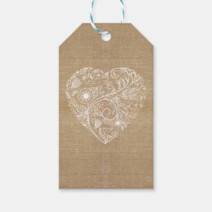 Linen burlap flower heart gift tags