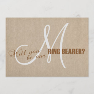 Linen Canvas Wedding Monogram Ring Bearer Invitation