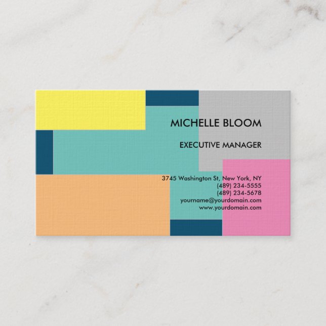 Linen Colourful Modern Plain Minimalist Rectangles Business Card (Front)