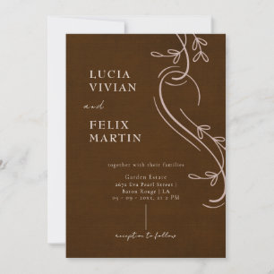Linen Espresso Brown All in One Wedding Invitation